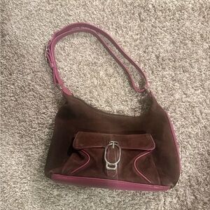 Cole Haan brown suede purse with pink leather accents